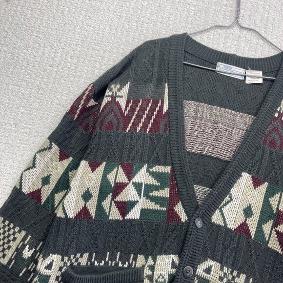 VTG Functionals Cardigan Grandpa Sweater Men XL Colorful Aztec Knit Wool Blend - Picture 4 of 14